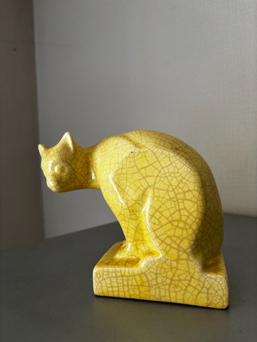 Ancien chat craquele - craquele, jaune