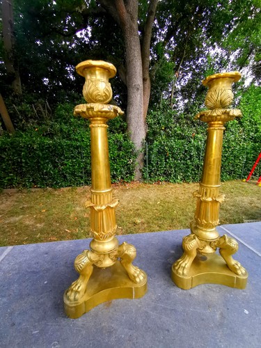 Paire bougeoirs bronze - paire,