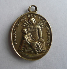 RARE Antique 19th Century Jesus Have Mercy on Us Medal / Our Lady of the 7 Sorrows