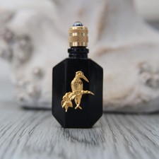 6 cm, empty perfume miniature, bottle decorated with a bird on branch