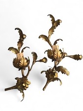 Pair of 1960s Italy Gold Foliage Sconces