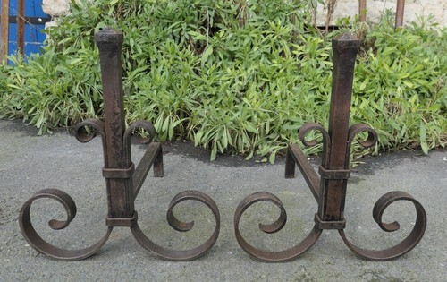 Paire anciens chenets fer - paire,