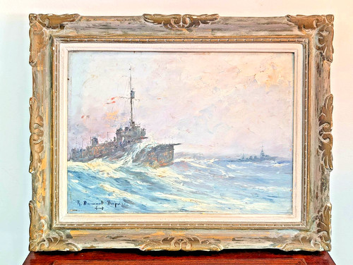 Ancienne peinture huile marine - peinture,