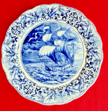 grande assiette marine en faïence boch frères la Louvière Belgique decor delfts