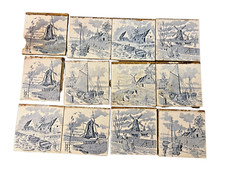 ANCIEN LOT DE 12 CARREAUX CARRELAGE TABLEAU DIVERS MARINE ANIMAL FERMIER