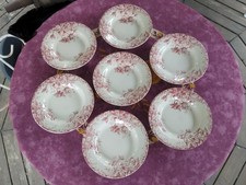 7 Assiettes Creuses Porcelaine Opaque de Gien Modèle Floréal Rose Rouge 23,5cm