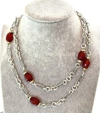 David Yurman 925 & 18k Gold Figaro Station Necklace with Carnelian 34" 
