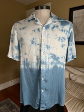 RARE Perte D’ego Men's Sz. S Blue Ombre Tie-Dye S/S Camp Shirt 100% Modal