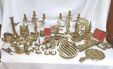 Large lot of flea market items: brass copper bronze/candle holders, mirrors, candlesticks