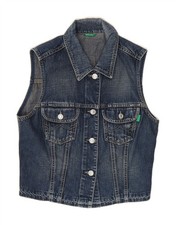 BENETTON Womens Crop Denim Gilet UK 12 Medium Navy Blue Cotton CQ11