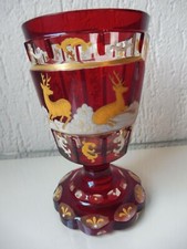 Very nice old crystal glass, cup, hand painted, bohemian