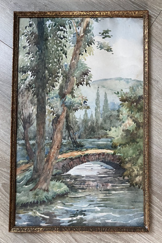 Cadre aquarelle paysage pont - aquarelle,