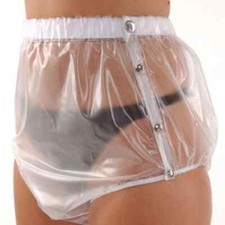 Sexy PVC Panties Transparent Stretch Pants See-through High Waist Button Shorts