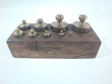8 POIDS LAITON 10g à 500g - Ancienne Boite en bois pour balance etalonnage