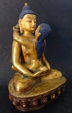 Statue Bronze Doré Samantabhadra Bouddha Old Tibetan Figure Consort Nepal Tibet