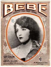 BEBE,  Bebe Daniels Photo, 1923, Antique sheet music