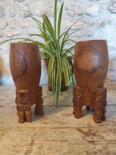 Paire vase sculpture tiki - paire,