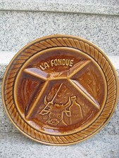 6 ASSIETTES à FONDUE FAÏENCE SARREGUEMINES émail BRUN 24 cm