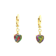 Boucles d'Oreilles - Femme - Créoles - Coeur - Suspendu - Plaqué Or Jaune 750