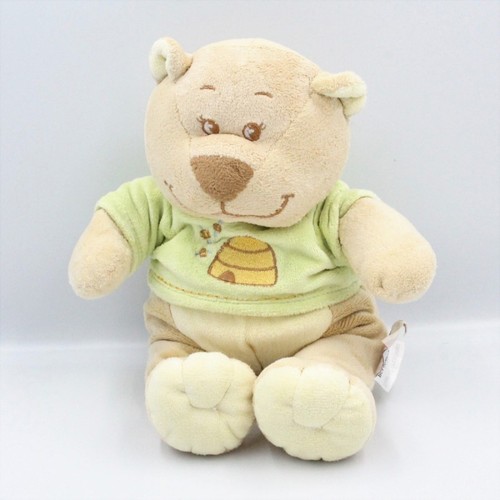 Doudou ours beige vert ruche