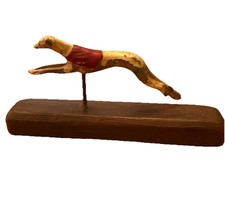3.25” Cast Metal GREYHOUND Whippet Painted Figurine Mounted To Wood Base