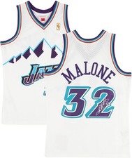 Karl Malone Utah Jazz Autographed Mitchell & Ness White 1996 Swingman Jersey