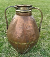 Vintage Handmade Copper W/ Brass Handles Double Handed  Vase, Pot, Alambique