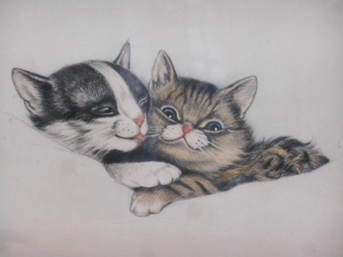 Couple chatons lithographie - de,
