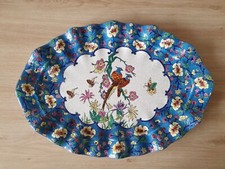 Louvière Enamels - Important Trendy Bird Decor Dish - Circa 1930