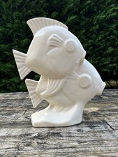 Poissons couple blanc en céramique craquelée style Art déco
