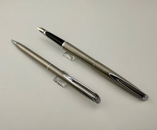 Waterman C/F Chrome Plated CF Fountain Pen 18K Gold Nib - 2 Pen Set