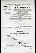 PARIS (V°) LIQUIDS FOOD / LABORATORY Analyses "Ad. JOUVE" Tract en1917