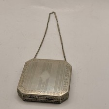 Antique dance purse art deco silvertone w chain. For makeup. Elgnite EAM.