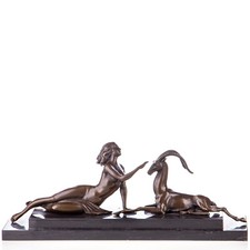 Art Deco bronze Sculpture of a woman with antelope after Aldo Vitaleh