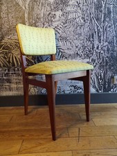 CHAISE VINTAGE-TECK-TISSU JAUNE-scandinave-DESIGN 60