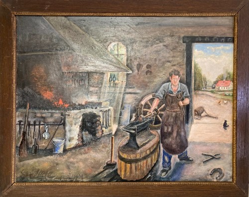 Tableau huile vintage 1953 - tableau,