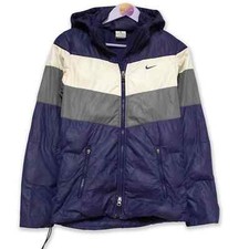 Doudoune Nike Bleue Blanche Et Grise Avec Zip Et Capuche - Taille XS Homme