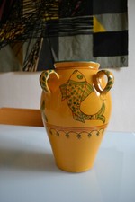 LARGE JAR JAR 4 HANDLE VASE DECOR FISH ART POTTERY