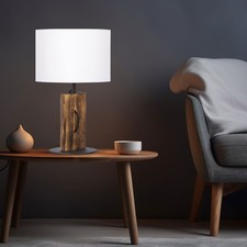 Lampe De Nuit Lampe De Table Luminaire En Pin Abat-Jour Blanc E27