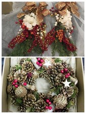 décorations de noel - couronne pommes de pin et branches murales