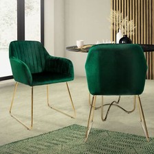 Lot de 2 chaises de salle à manger vert assise en velours pieds dorés en métal