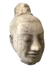 Indonesian deity head, reconstituted stone Buddha, plaster