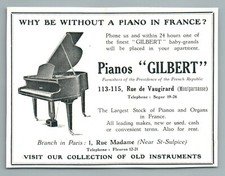1926 Pianos Orgues Gilbert Boutique Instruments Musique Paris Advertising Antique