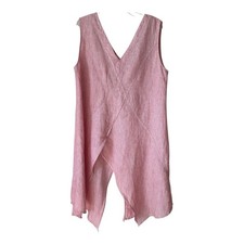 KOKOMARINA 100% Linen Tunic Dress Lagenlook French Red White Stripe XXL