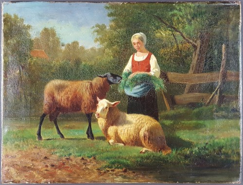 Ancien tableau bergère - "bergère, et