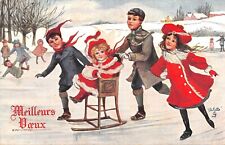 Postcard FANCY / ILLUSTRATOR / CHILDREN ICE SKATING