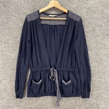 Gerard Darel Cardigan Women 2 Blue Knit Drawstring Elastic Waist V-Neck Casual