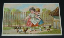 CHROME 1880-1889 HABERDASHERY KNITTEDNESS CERTAIN BOURGES CHILDREN FEED CHICKENS