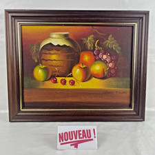 ➜OIL PAINTING ON CANVAS SIGNED still life fruit grapes/apples