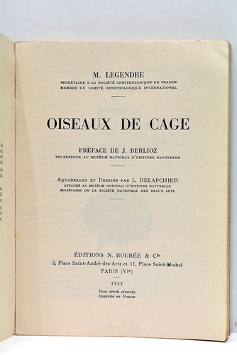 Livre ancien legendre oiseaux - livre,